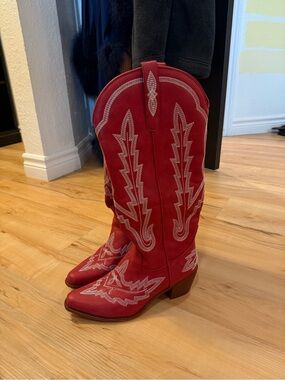 Red Embroidered Cowboy Boots